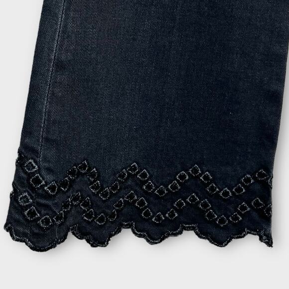FRAME DENIM Eyelet-Hem Flared Crop Jeans in Lacey Size 25 Faded Black - Picture 5 of 7